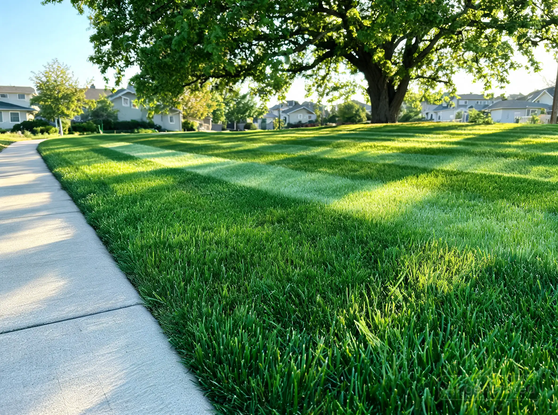 A freshly mown residential lawn with clean edges in Saskatoon, SK